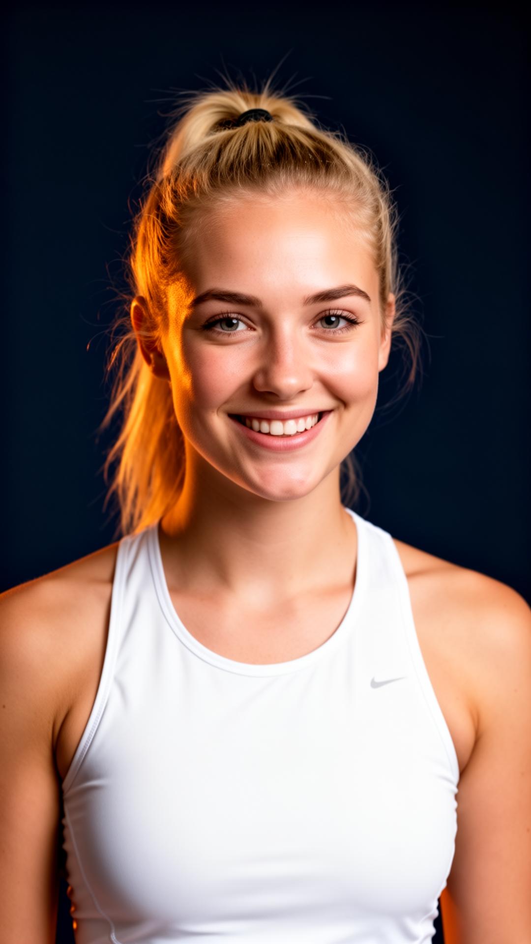 Professional studio headshot of Sophi against a dark navy background.