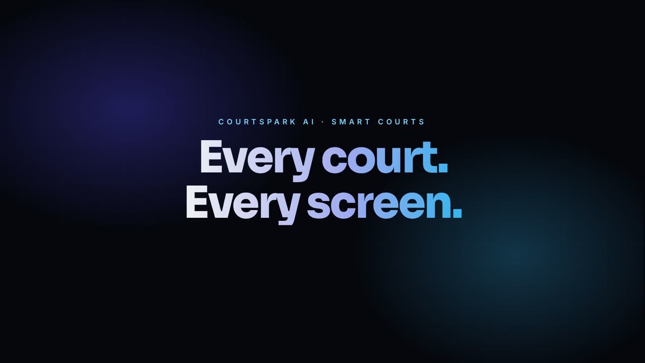 CourtSpark monitor showcase — live court feed with sponsor placements